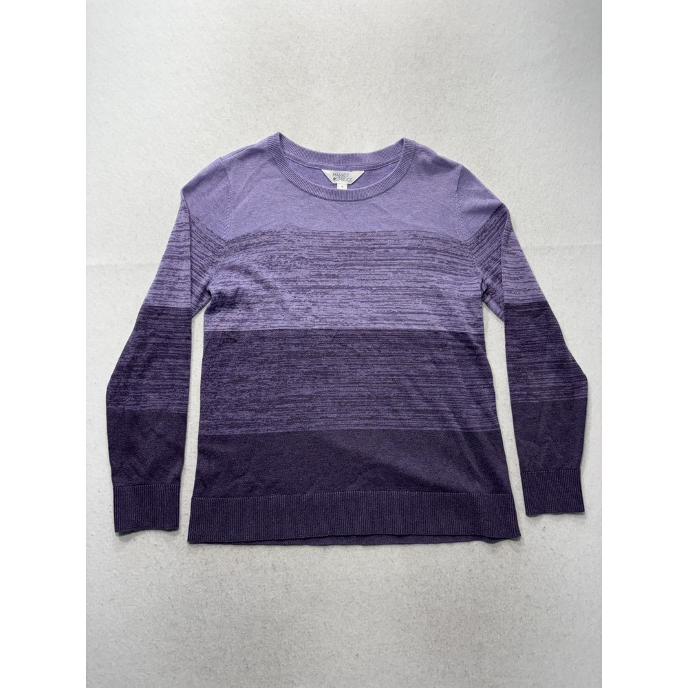 Market & Spruce Sweater Womens Medium Purple Striped Crew Neck Knit Pullover